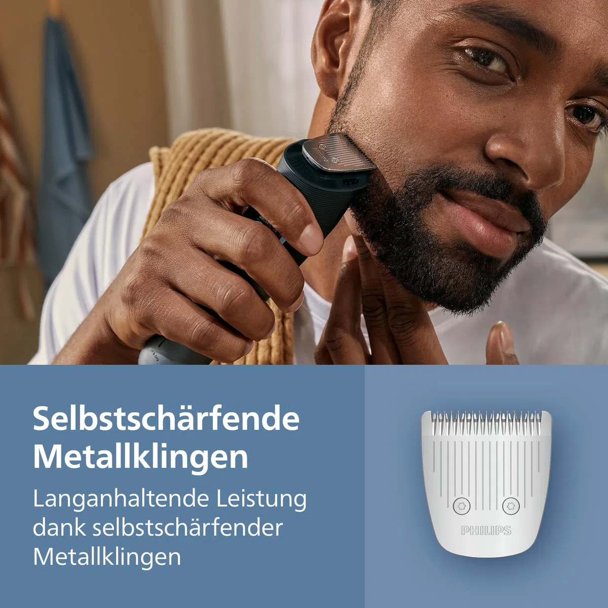 Philips Bartschneider 5000er-Serie – selbstschärfende Metallklingen, 40 Längeneinstellungen, BeardSense-Technologie, Haarkollektor, 100% wasserdicht, Übergangskamm, Reiseetui, Modell BT5785/30