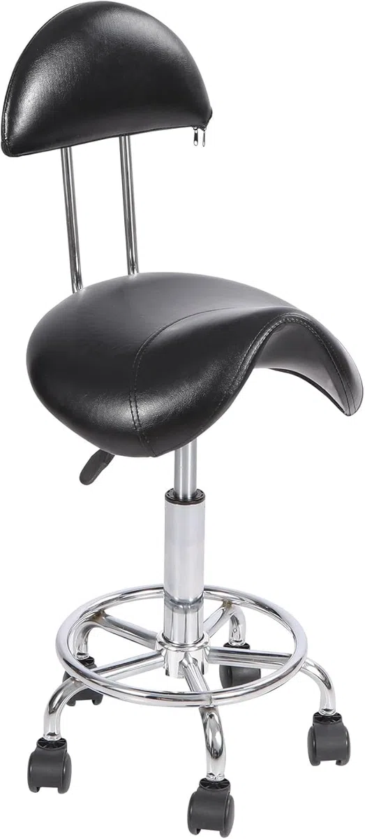 REDCAMP Rollsattelhocker mit Rückenstütze, ergonomischer Drehstuhl, hydraulisch, verstellbarer Hocker für Zahnarzt, Spa, Massagesalon, Friseure, Schwarz