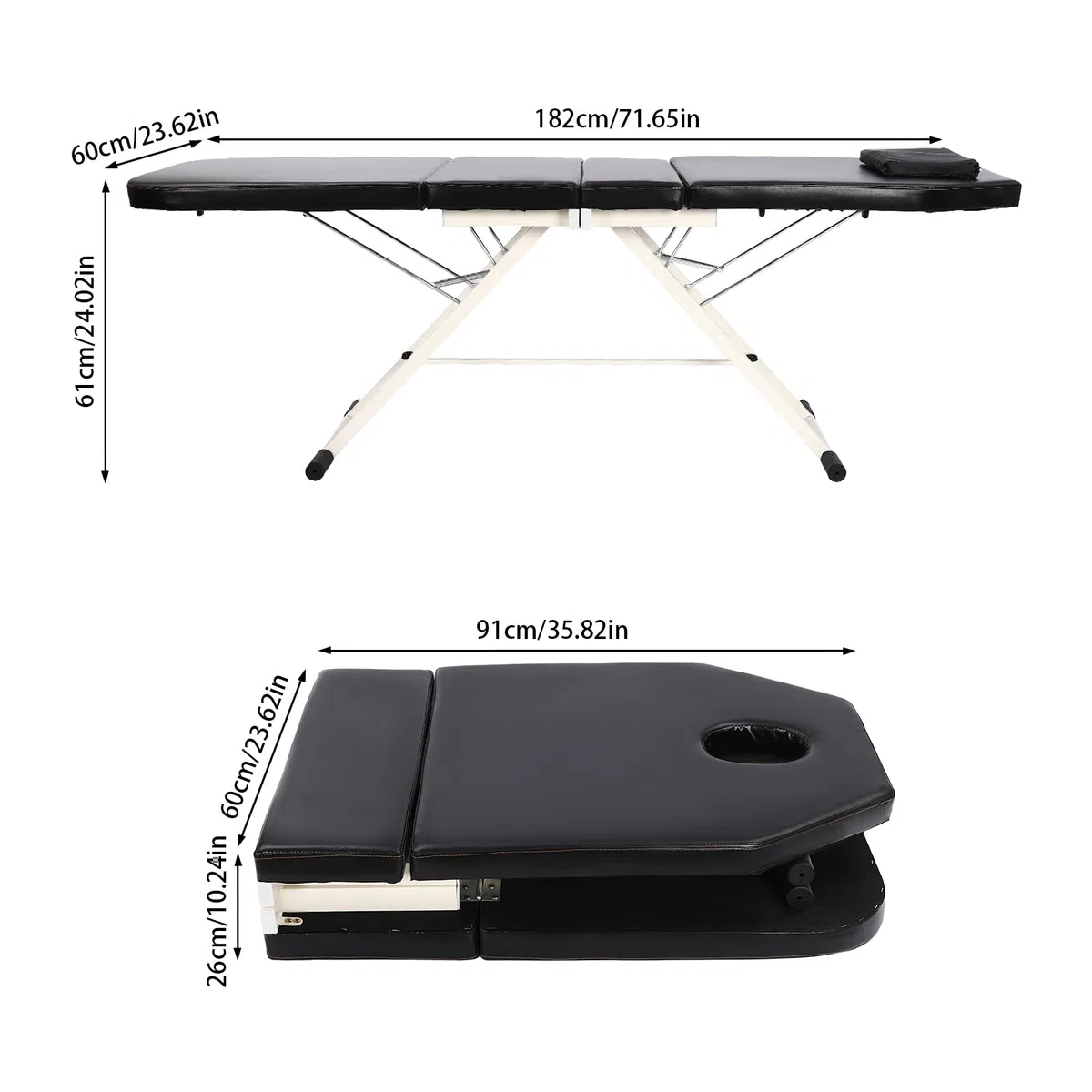 Massageliege 3 Zonen, 180x60x61 cm Massagetisch klappbar, höhenverstellbare Massagebank Armlehnen Kopfstütze Tragetasche bis 225 kg