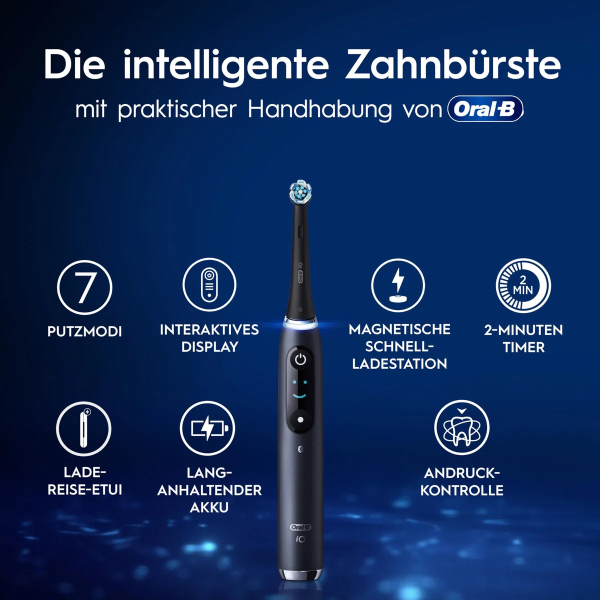 Oral-B iO Series 9 Elektrische Zahnbürste, Schwarz | Inkl. 3 Aufsteckbürsten, Lade-Reise-Etui, CHIP Testsieger (11/25), Electric Toothbrush mit 7 Modi Für Zahnpflege