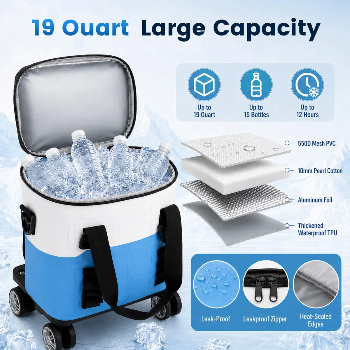 Kältetherapie Maschine 19L/20QT Eismaschine, Kühlmanschette Kniemit Verstellbarer Teleskopstange & Rollen, 5-Stufen Durchfluss & 2 Timer-Modi, für Post-OP Schmerzlinderung, Schulter Rücken