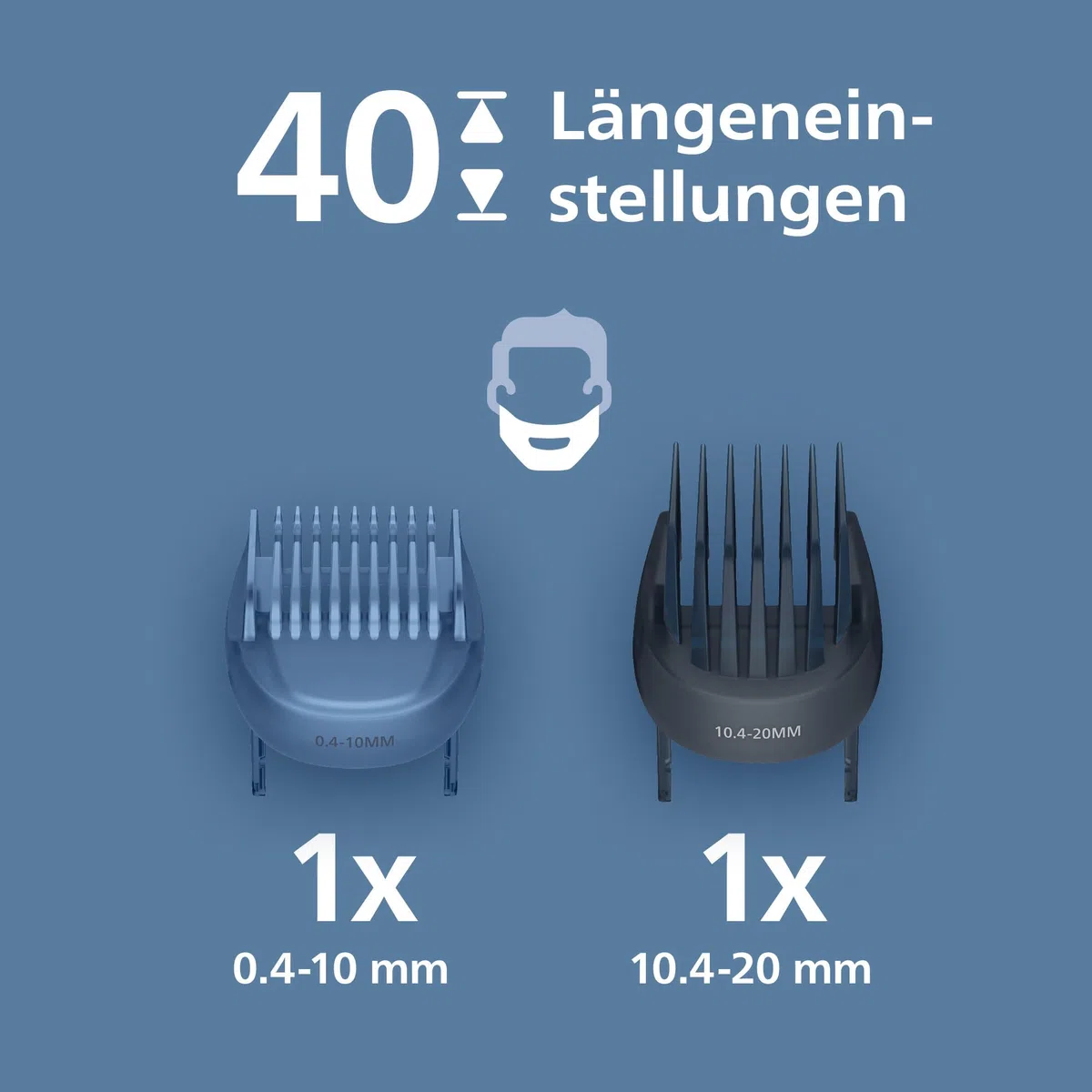 Philips Bartschneider 7000er-Serie – selbstschärfende Metallklingen, 40 Längeneinstellungen, BeardSense-Technologie, Haarkollektor, 100% wasserdicht, breiter Trimmer, Modell BT7670/15