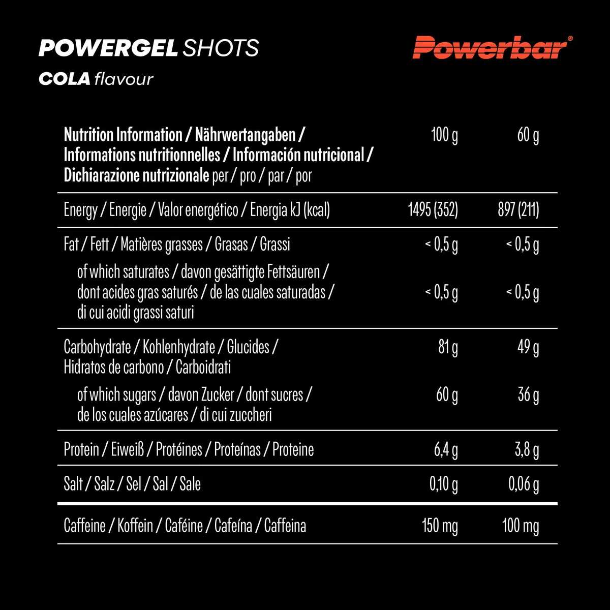 Powerbar - PowerGel Shots - Cola - 24x60g - High Carb Energie Gummis - 75mg Koffein