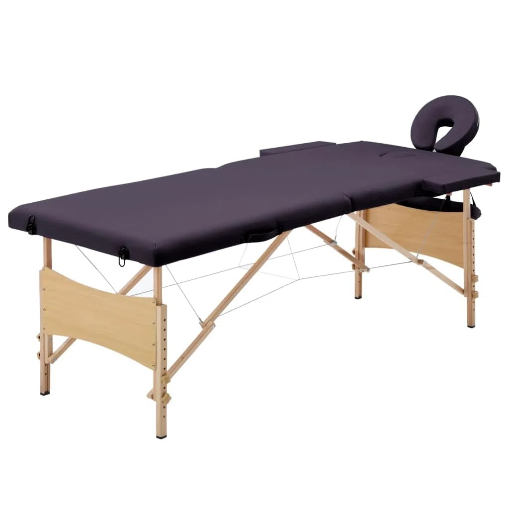 vidaXL Holz Massagetisch Klappbar 2 Zonen mit Tragetasche Therapie Massageliege Massagebank Kosmetikliege Therapieliege Massage Liege Lila