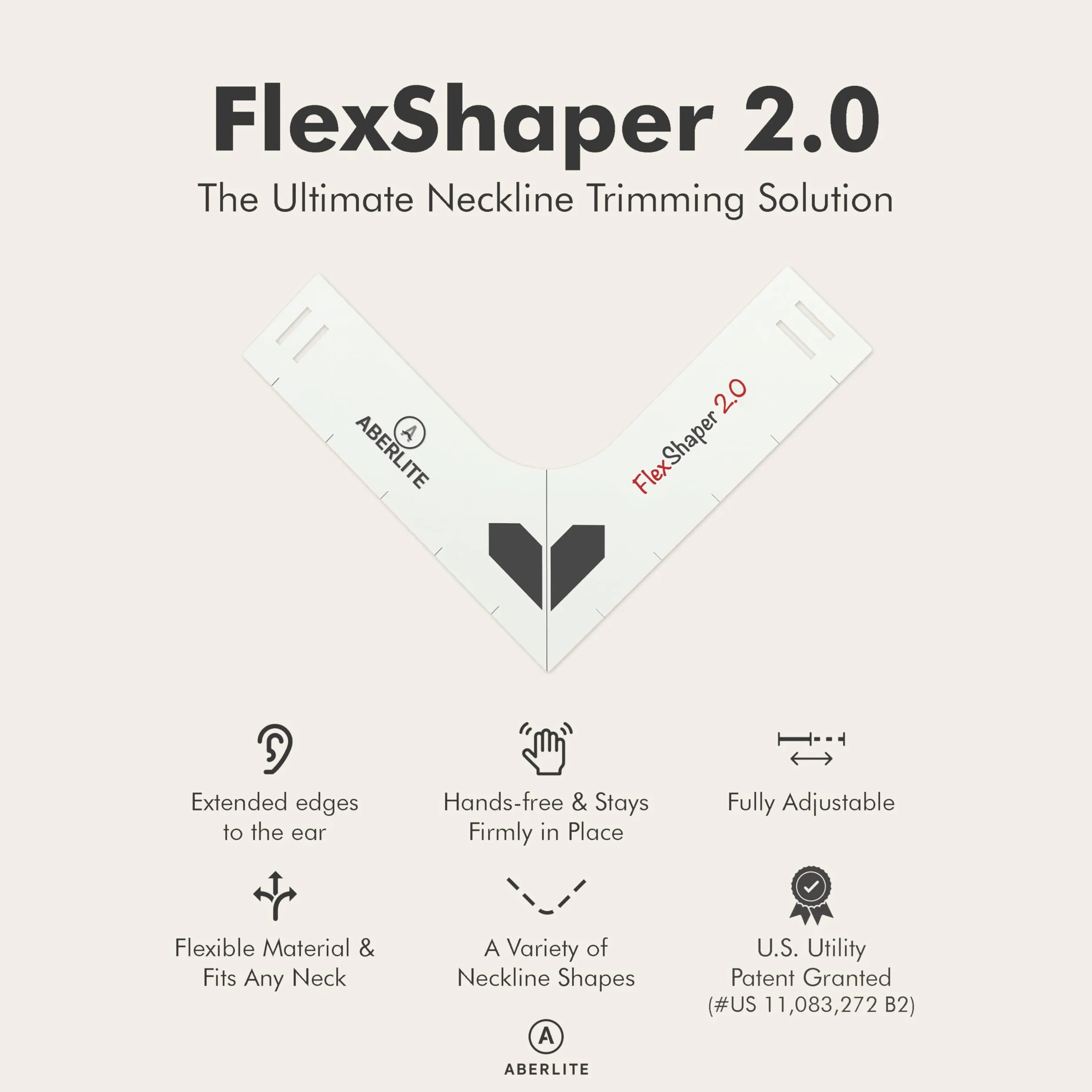 Aberlite FlexShaper 2.0 Bartformer für Herren, freihändige & flexible Halsausschnittführung, Bartschneider-Werkzeug, Line-up-Schablonen-Set, Weiß