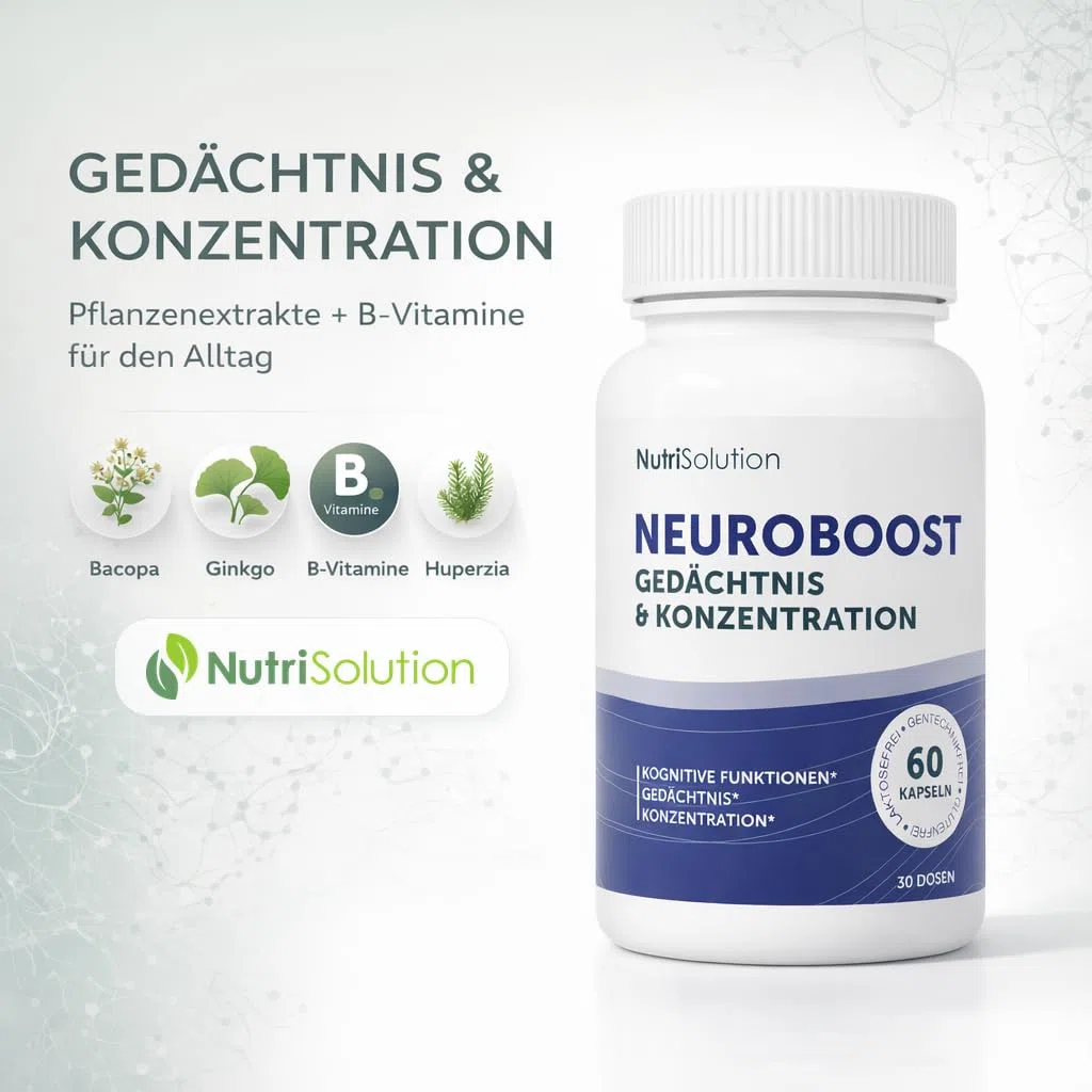 NeuroBoost: Nahrungsergänzungsmittel mit Ginkgo biloba, Vitamin B12 & Kräuterextrakten – Gedächtnis, Konzentration & kognitive Gesundheit – 60 vegane Kapseln (60)