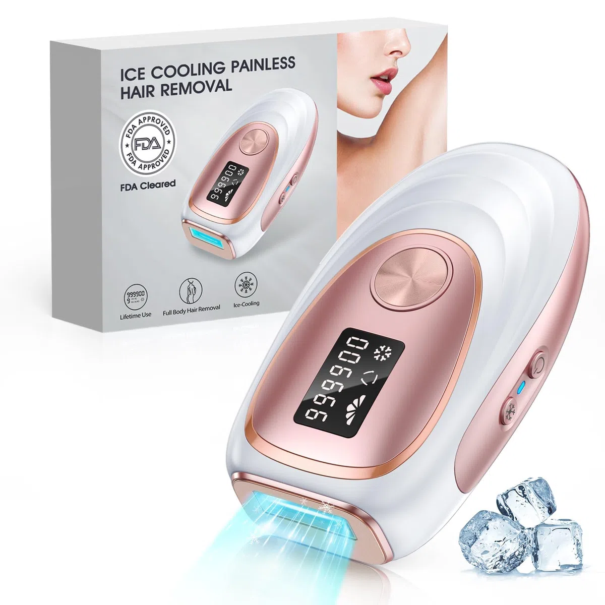 Haarlosy IPL Geräte Haarentfernung mit Kühlfunktion, 999,900 Lichtimpulse, 5 Energiestufen Schmerzfreie IPL Haarentfernung Laser Hair Removal für Frauen, Männer, Intimbereich, Körper und Beine - Rose