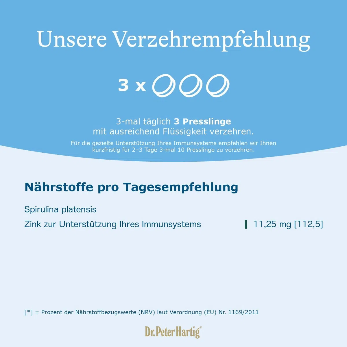 Dr. Peter Hartig Spirulina Zink 1080 Presslinge 4-Monats-Vorrat Vegan Laborgeprüft