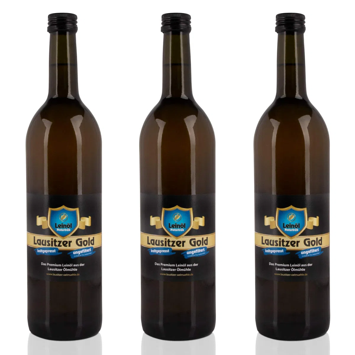 3 x Lausitzer Leinöl - Lausitzer Gold (kaltgepresstes ungefiltertes Premium Leinöl), 3x 750ml