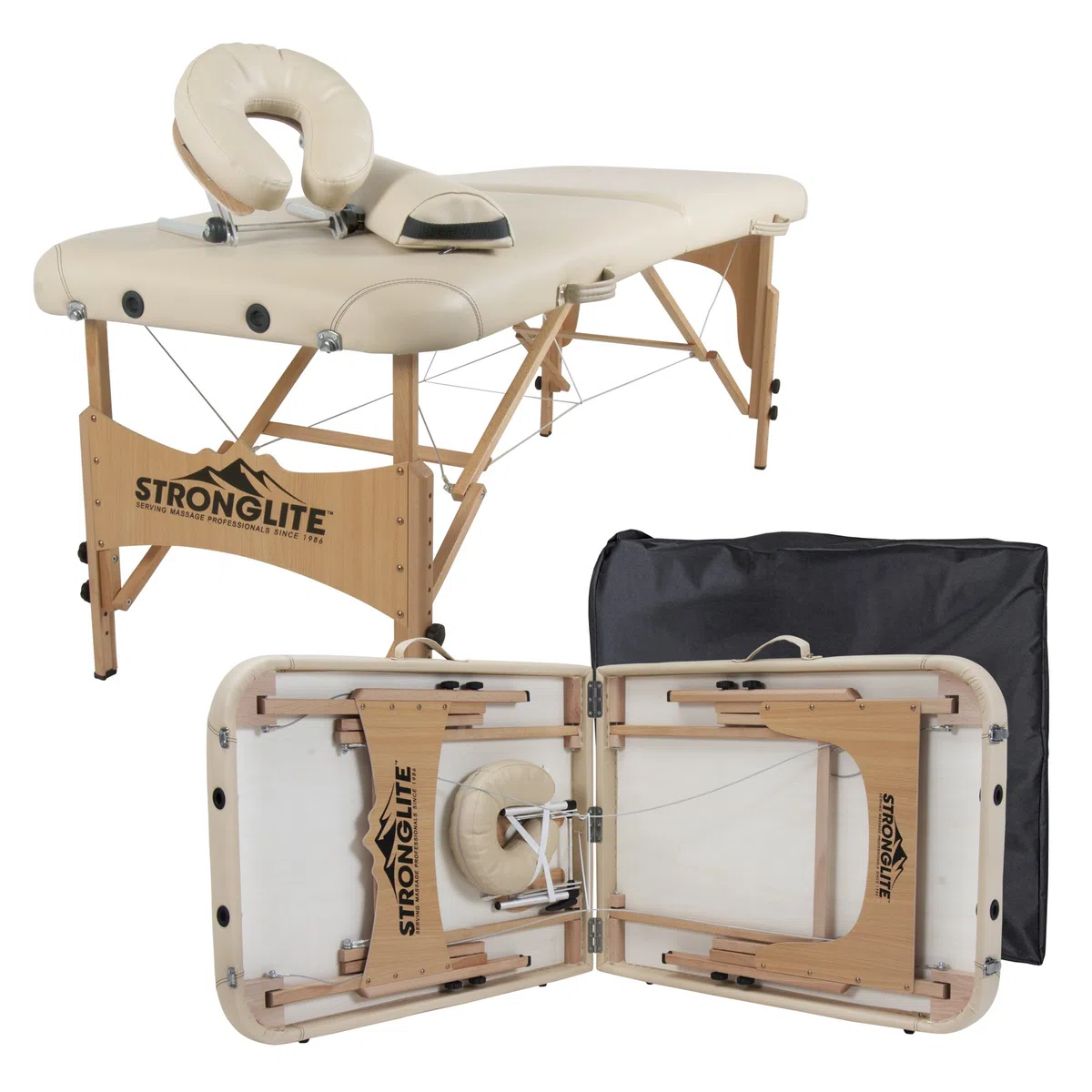 STRONGLITE Massageliege Olympia - Mobiler, Tragbarer Massagetisch inkl. Tasche, Verstellbarer Kopfstütze, Gesichtskissen & Knierolle (70x185cm)