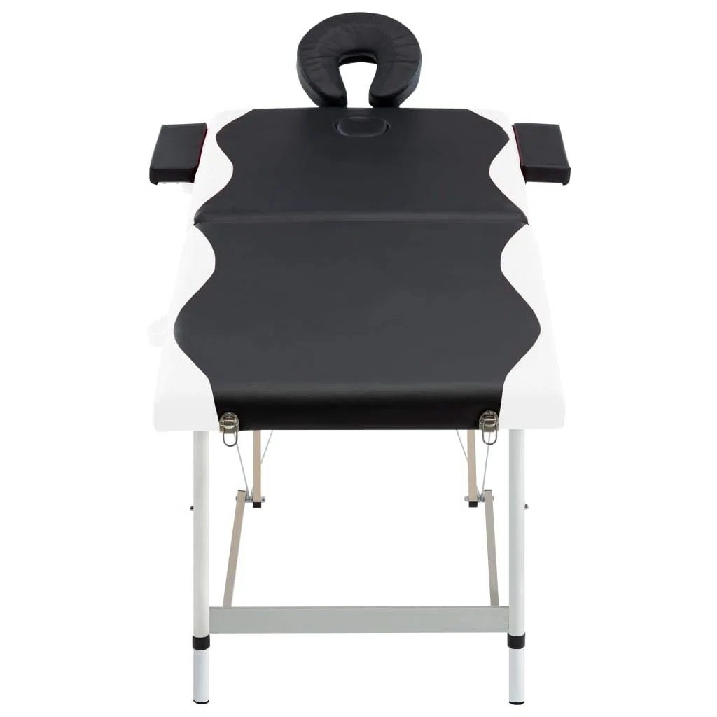 Massageliege klappbar 2-Zonen, Mobiler Massagetisch mit Aluminiumgestell, Höhenverstellbare Kosmetikliege mit Tragetasche für Massage, Therapie, Wellness, Schwarz und Weiß