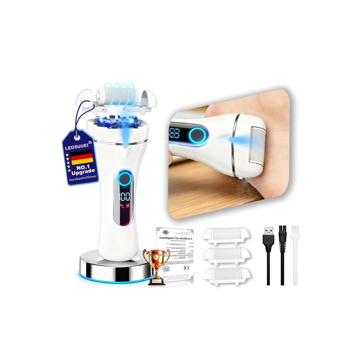 2026 New Upgraded NO.1 Hornhautentferner Elektrisch【Authoritative Certification - Up to 99.99% Effective Hornhautentferner in 2 Min】Hornhaut Entfernen Fuß【 0 Risse - Vertrauenswürdig】für Tote &Rissige