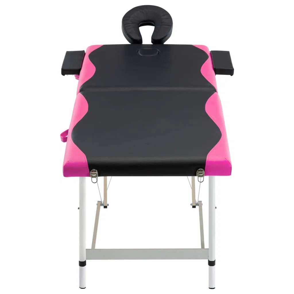 Massageliege klappbar 2-Zonen mit Aluminiumgestell, Tragetasche, verstellbare Kopfstütze & Armlehnen, Kosmetikliege für Massage und Physiotherapie, Schwarz-Rosa