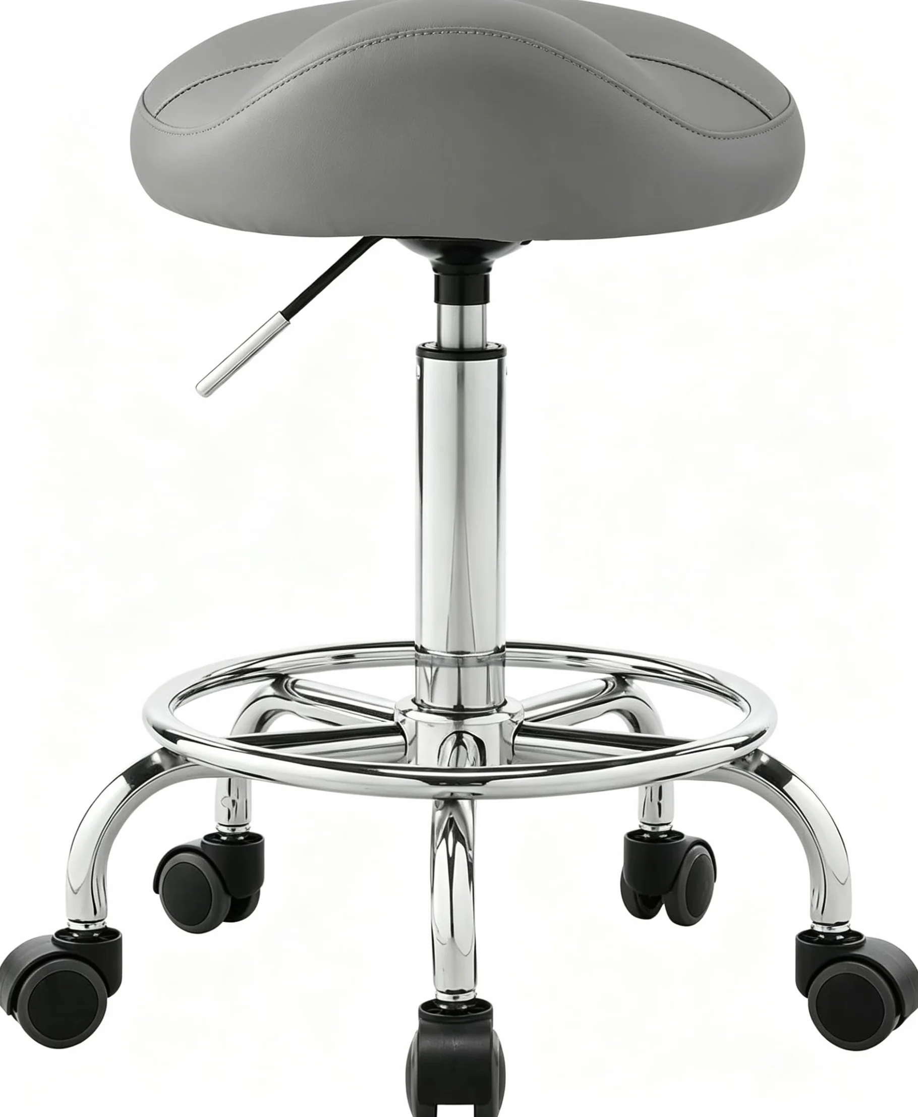 Balama Sattelhocker höhenverstellbar 50-70 cm mit Rollen, bis 150kg, ergonomischer Rollhocker, 360° drehbar, Robustes Kunstleder mit dickem Sitzpolster, zertifizierte Gasdruckfeder, Grau