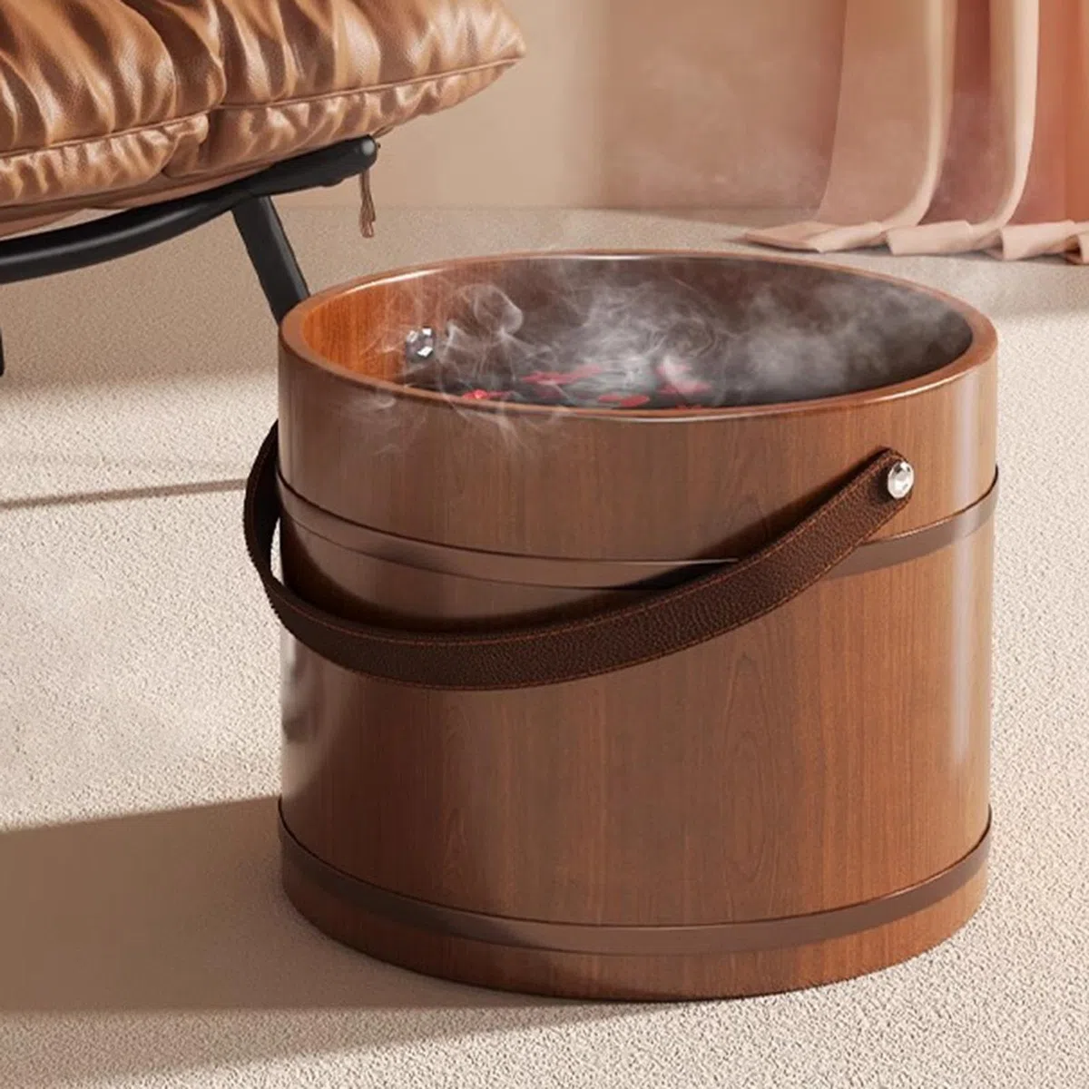 Fußbad Eimer Holz Fußsoak Pediküre Wanne Waschzuber Aus Massivholz Leicht Transportierbar für Bad Sauna Camping Zuhause, Ohne Deckel