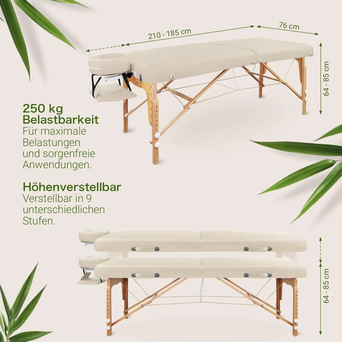 Zen – Mobile Round Corner Massageliege klappbar & höhenverstellbar – Vollholz Massagetisch mit abgerundeten Ecken für aktive Massagestile – Massagebank mit Kopfteil, Armlehnen & Tasche (Creme)