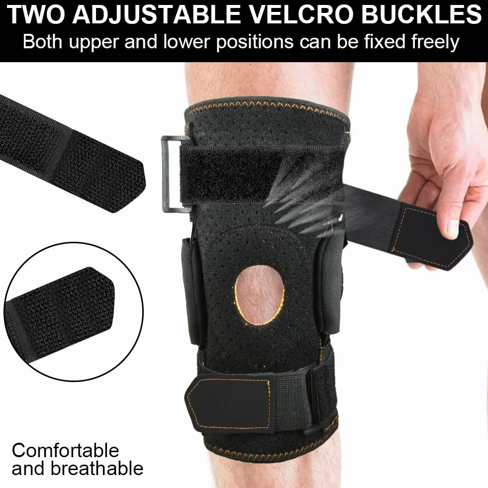 AOOWU Kniestütze, Athletics Kniebandage für Männer Frauen, Verstellbarer Kompressionsbandage mit Stahlplattenhalterung & Patella Gel Pads für Meniskusriss, Arthritis, ACL,Gelenkschmerzen, Laufen,Sport