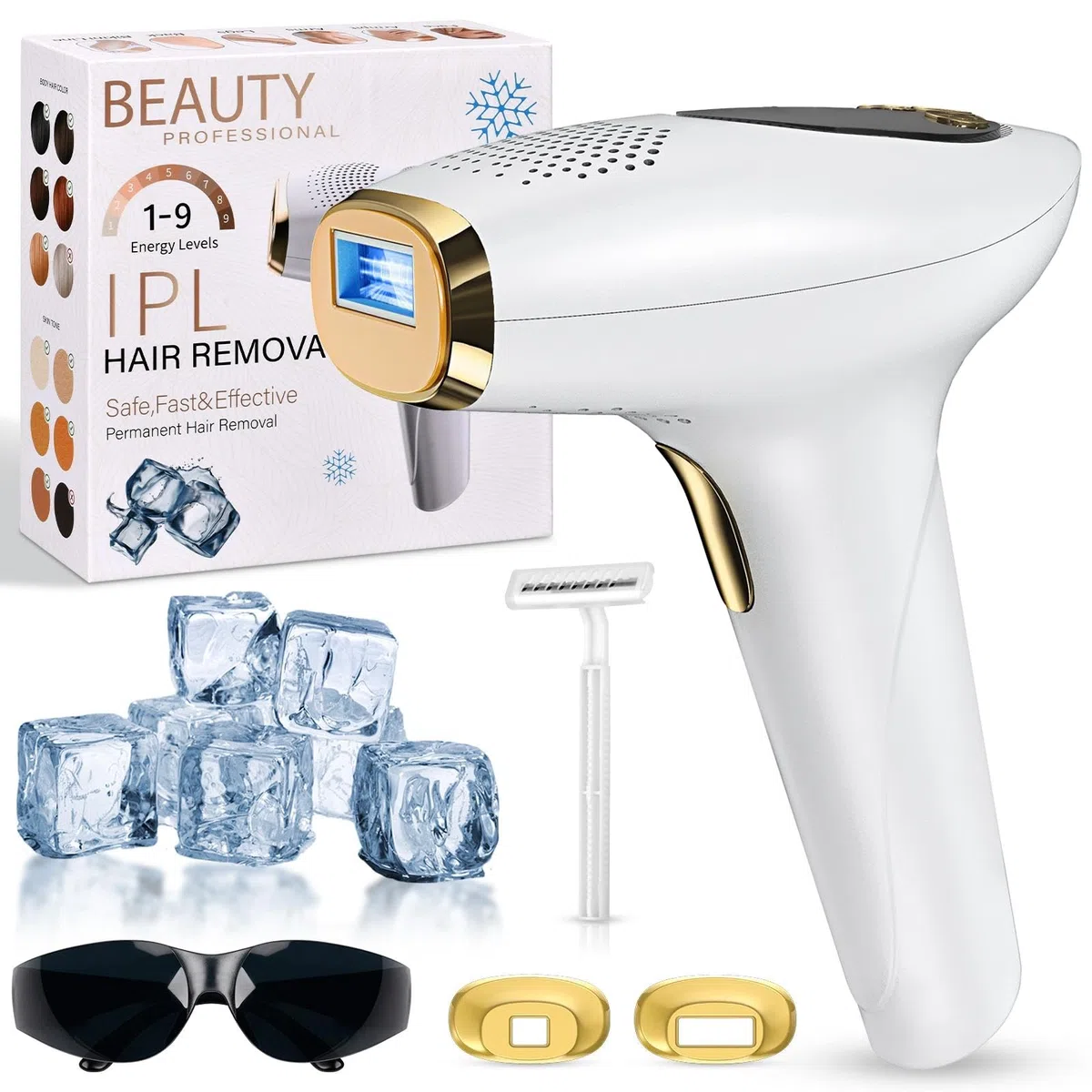 NIKYJM IPL Geräte Haarentfernung Laser mit Kühlfunktion, 3 Erweiterte Funktionen HR/SC/RA, 9 Energiestufen, 999,999 Lichtimpulse Laser Haarentfernun für Männer/Frauen/Gesicht/Bikini/Körper