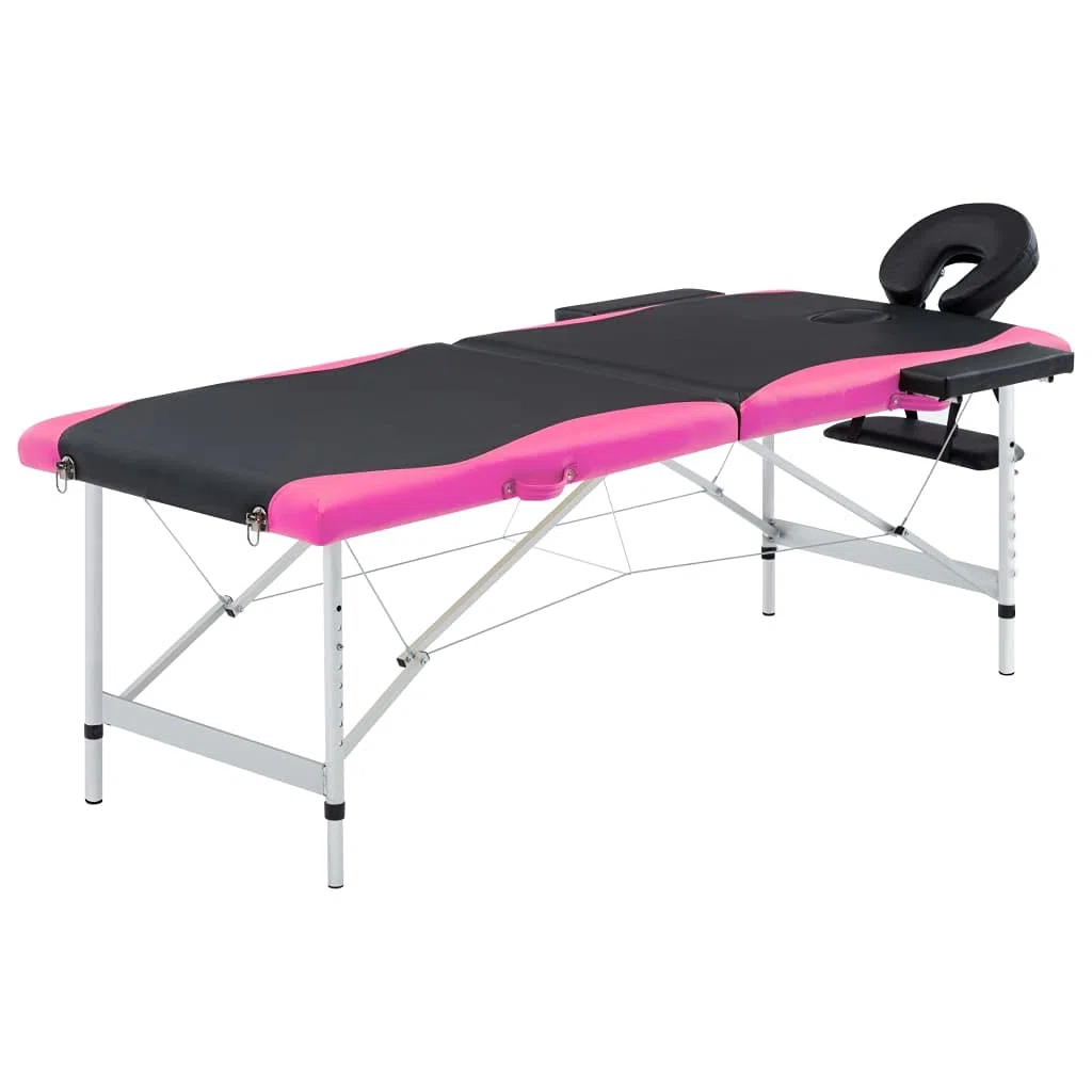 Massageliege klappbar 2-Zonen mit Aluminiumgestell, Tragetasche, verstellbare Kopfstütze & Armlehnen, Kosmetikliege für Massage und Physiotherapie, Schwarz-Rosa