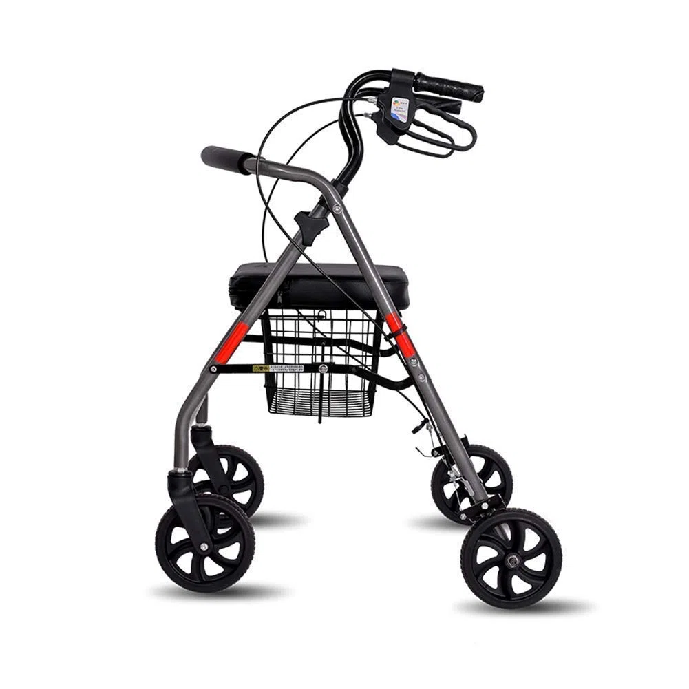 Gehhilfe, Rollator, zusammenklappbarer Vierrad-Gehwagen mit gepolstertem Sitz, feststellbaren Bremsen, ergonomischen Griffen, Einkaufskorb, eingeschränkter Mobilitätshilfe „It's so Kind of You“