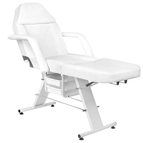 Activeshop Basic 202 Kosmetikliege Massageliege Massagetisch Massagestuhl Weiss bis 150 kg belastbar Premium-PU-Leder mit Aufbewahrungsladen 180 x 60 x 75 cm (L x W x H)