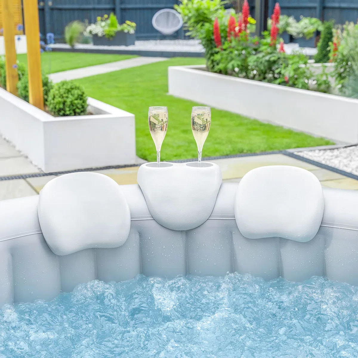 CosySpa Whirlpool Zubehör Set – Getränkehalter & 2 Kopfstützen | Wasserfest Whirlpool Spa Komfort Set aus PU | Aufblasbare Whirlpool Zubehör | Nackenkissen & Getränkehalter