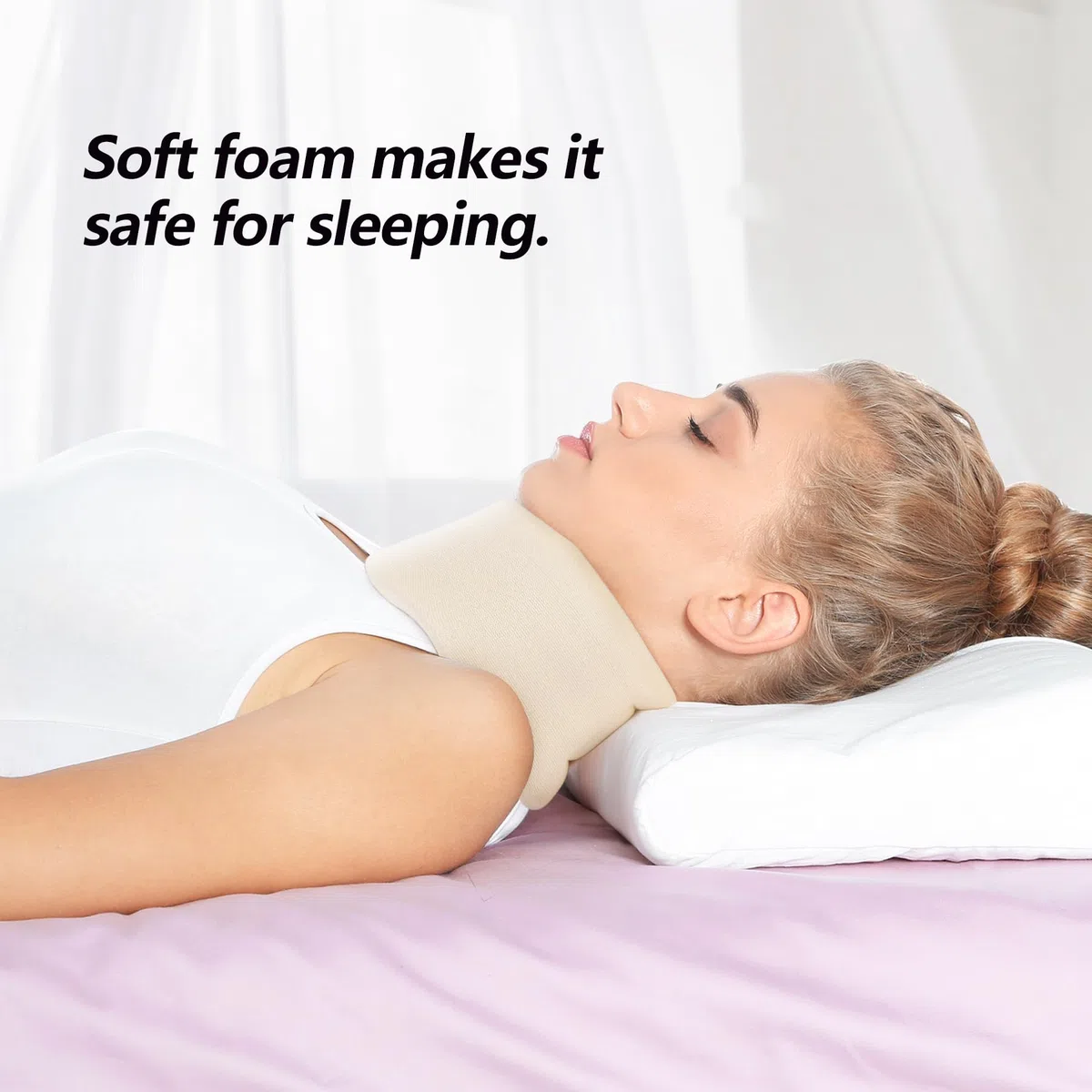 Cozyhealth Nackenstütze aus weichem Schaumstoff, universelle Halskrause, verstellbare Nackenstütze zum Schlafen, lindert Nackenschmerzen und Wirbelsäulendruck (weiß, 7,6 cm tiefer Kragen, M)