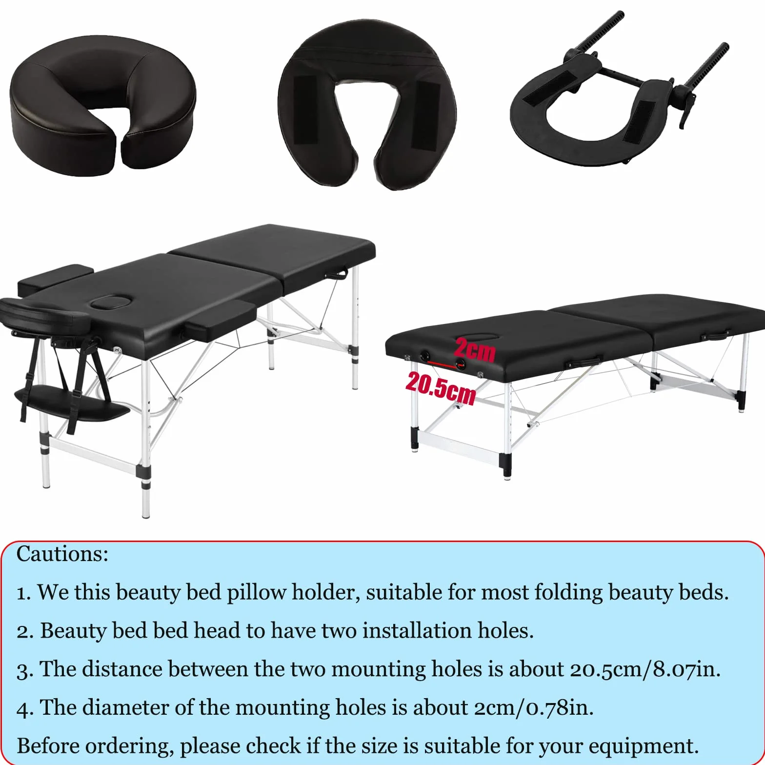Massage Tischaufsatz/Mobile Kopfstütze, Massagetisch Kopfstütze Ersatz Verstellbares Massage U-förmiges Kissen für Schönheitsbett Universal mit Gesichtskissen-Set Schwarz