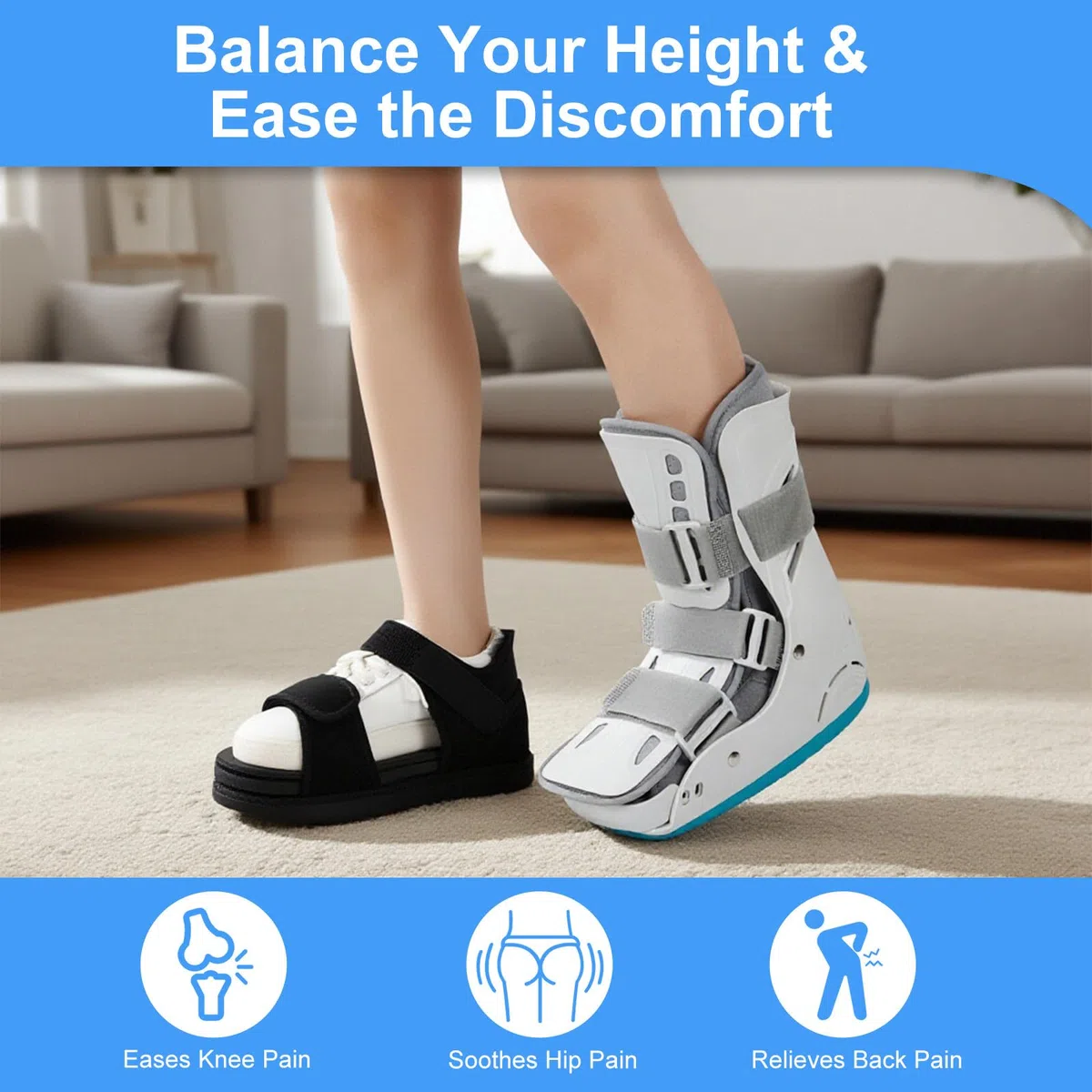 Beinlängenausgleich für Walking Boot & Gipsstiefel, Ergonomische Schuherhöhung für Damen & Herren, Verstellbarer Shoe Balancer zur Vermeidung von Beckenschiefstand, Links & Rechts (M)