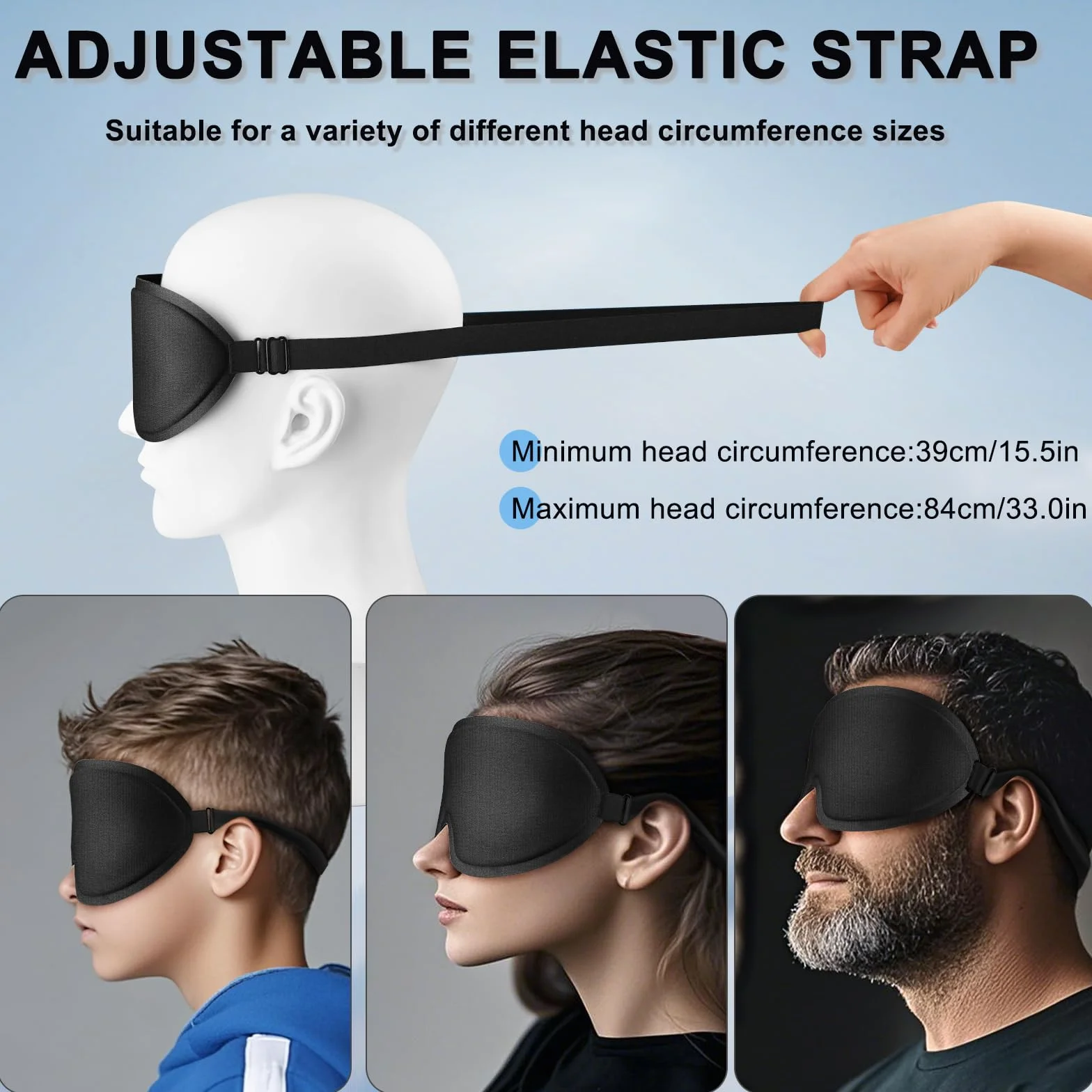 Oumida 3D Schlafmaske für Seitenschläfer, Verstellbares Gummiband, lichtblockierend und Atmungsaktiv, Augenmaske für Männer Frauen, für Reisen, Büro, Yoga (Schwarz)