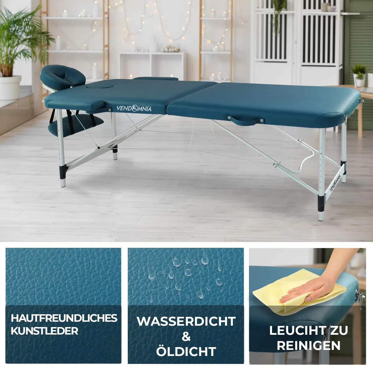 VENDOMNIA Mobile Massageliege - Aluminium mit 2 Zonen höhenverstellbar inkl. hochwertiger Kopfstütze Tasche Armlehnen - Farbwahl Klappbar, Massagetisch Massagebett Massagebank Behandlungsliege