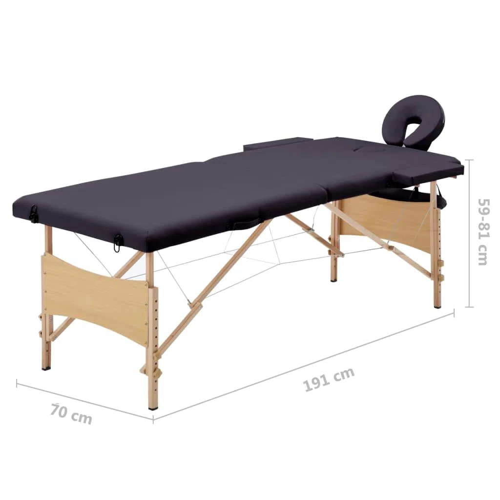 vidaXL Holz Massagetisch Klappbar 2 Zonen mit Tragetasche Therapie Massageliege Massagebank Kosmetikliege Therapieliege Massage Liege Lila