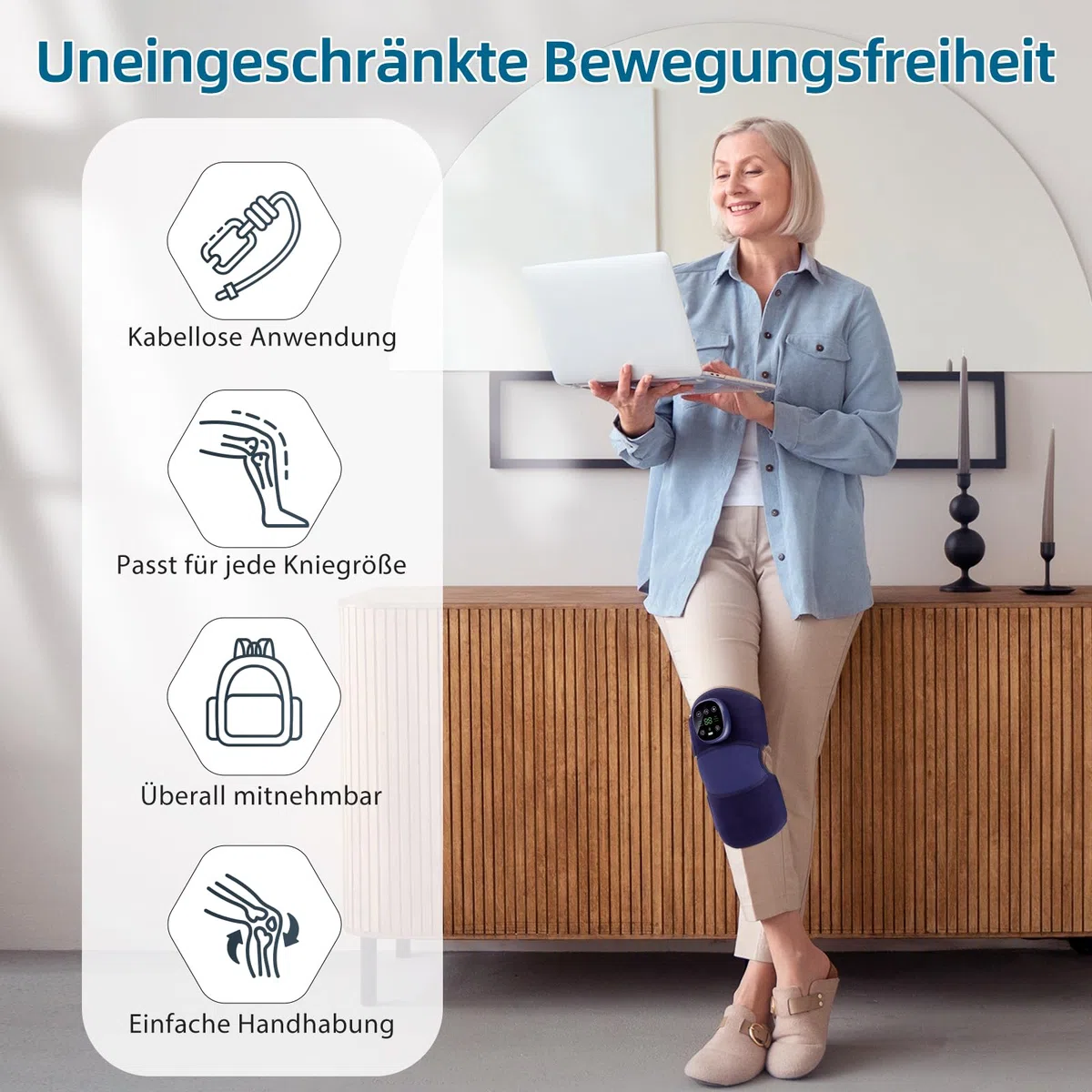 Kabelloses Knie Massagegerät mit Wärme & Luftdruck, Elektrischer Kniemassageier mit 6 Heizstufen 9 Modi zur Linderung von Knieschmerzen, Arthrose Sportverletzungen, für Knie Ellenbogen