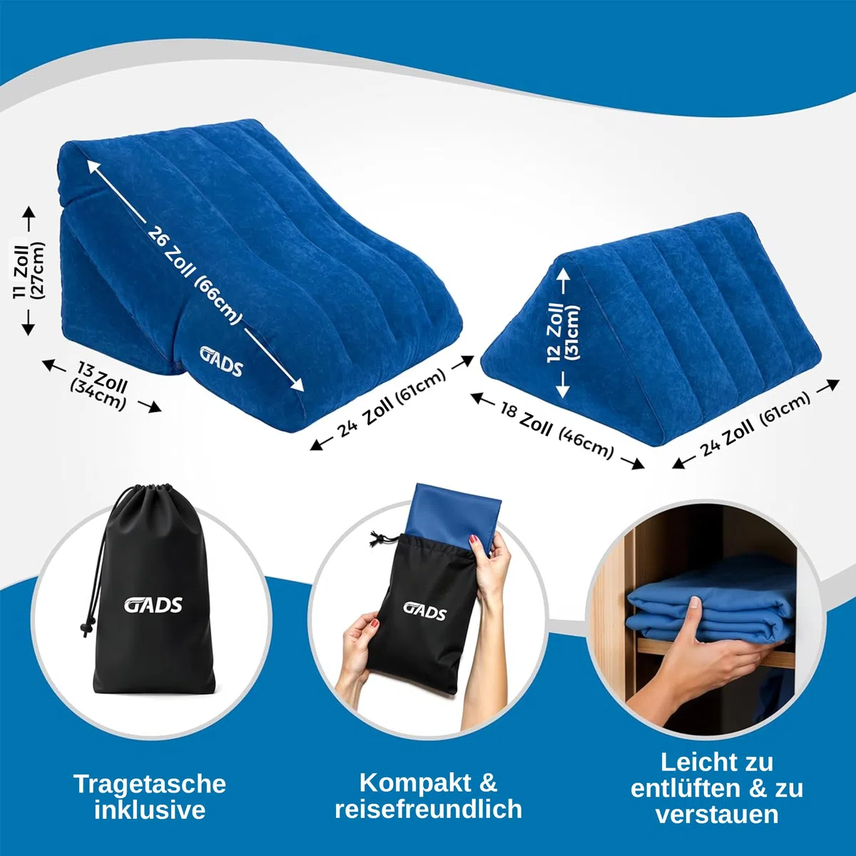 Aufblasbares Keilkissen-Set, Beinkissen für Bett und Reisen, kompakt mobil. | Leichtes Design für erhöhte Position, stabile Unterstützung, einfache Nutzung und platzsparende Lagerung nach Gebrauch daheim