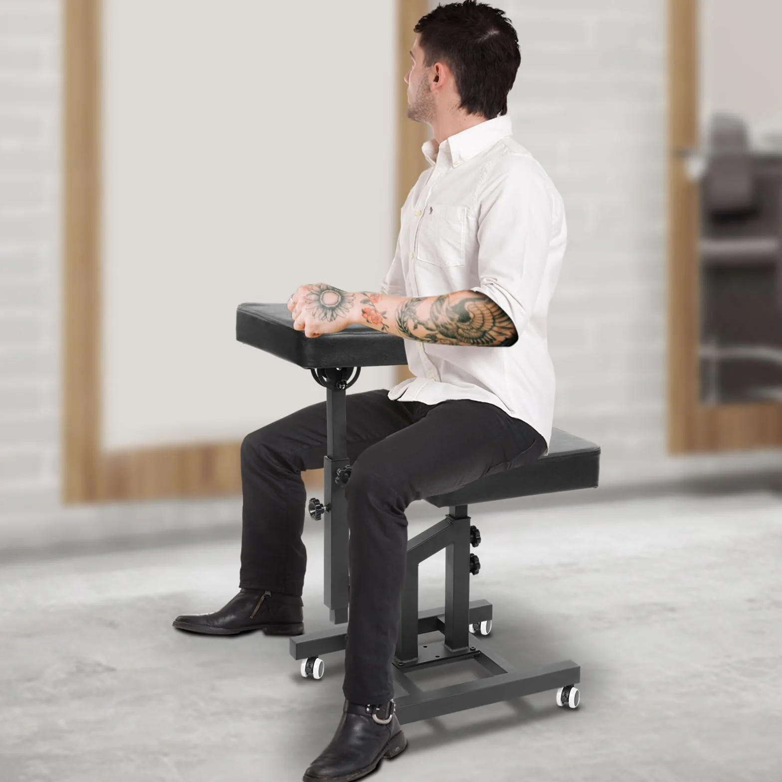 Multifunktionsstuhl mit Armlehne, Tattoo Armlehne Stuhl, Verstellbare Tattooo Stuhl, Einstellbar Tattoo Arm Rest Stand, für Häusern, Schönheitssalons, Nagelsalons, Einkaufszentren (Schwarz mit Rollen)