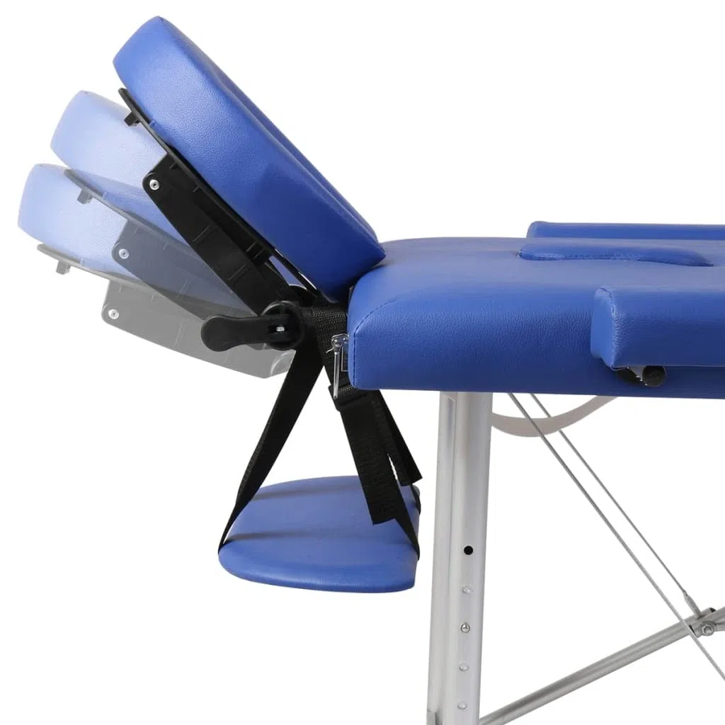 Massageliege Klappbar 2-Zonen, Höhenverstellbare Kosmetikliege mit Aluminiumgestell, Tragbare Therapieliege inkl. Tragetasche für Massage, Reiki und Shiatsu, Blau