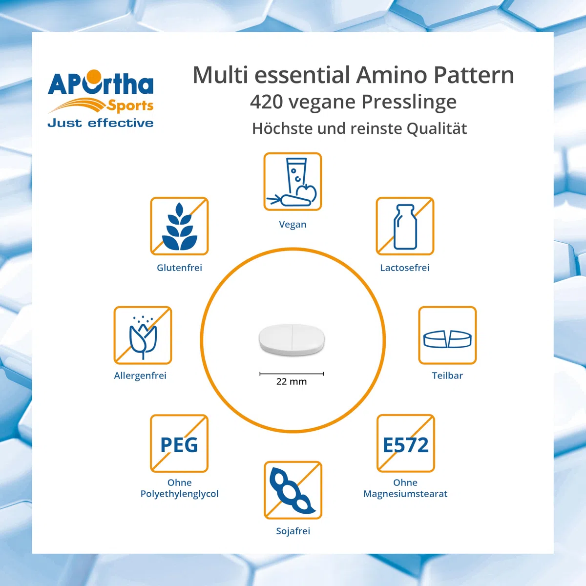 APOrtha® Sports Multi Essential Amino Pattern – 420 Presslinge mit 8 essentiellen Aminosäuren nach Prof. Dr. Lucà-Moretti, ausgewogenes Aminosäuren-Profil, EAA Tabletten