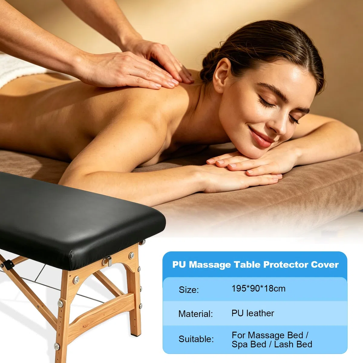 CGBE Wasserdicht Kosmetikliege Bezug: Ölresistenter PU Massageliege Bezug mit Gummizug für Massageliegen Kosmetikliegen Behandlungsliegen – Waschbar 195 × 90 × 18 cm – für Kosmetikstudios Spa Massagen