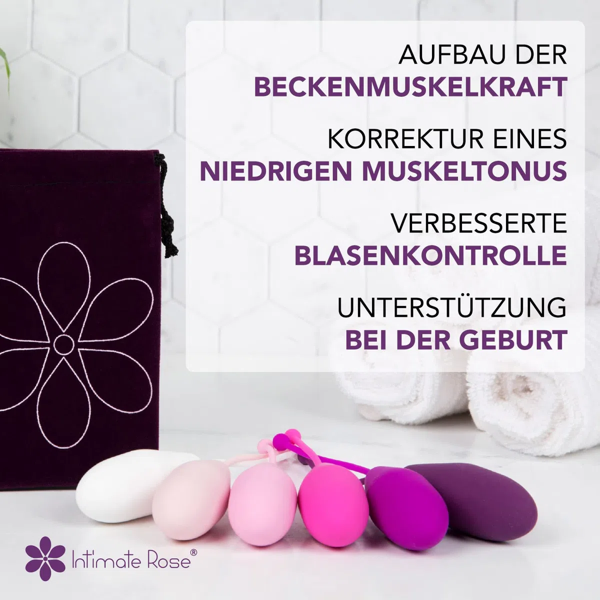 Intimate Rose Beckenbodentrainer für Frauen – 6 Liebeskugeln aus Medizinischem Silikon | Beckenboden-Trainingsgerät mit Vaginalkonen