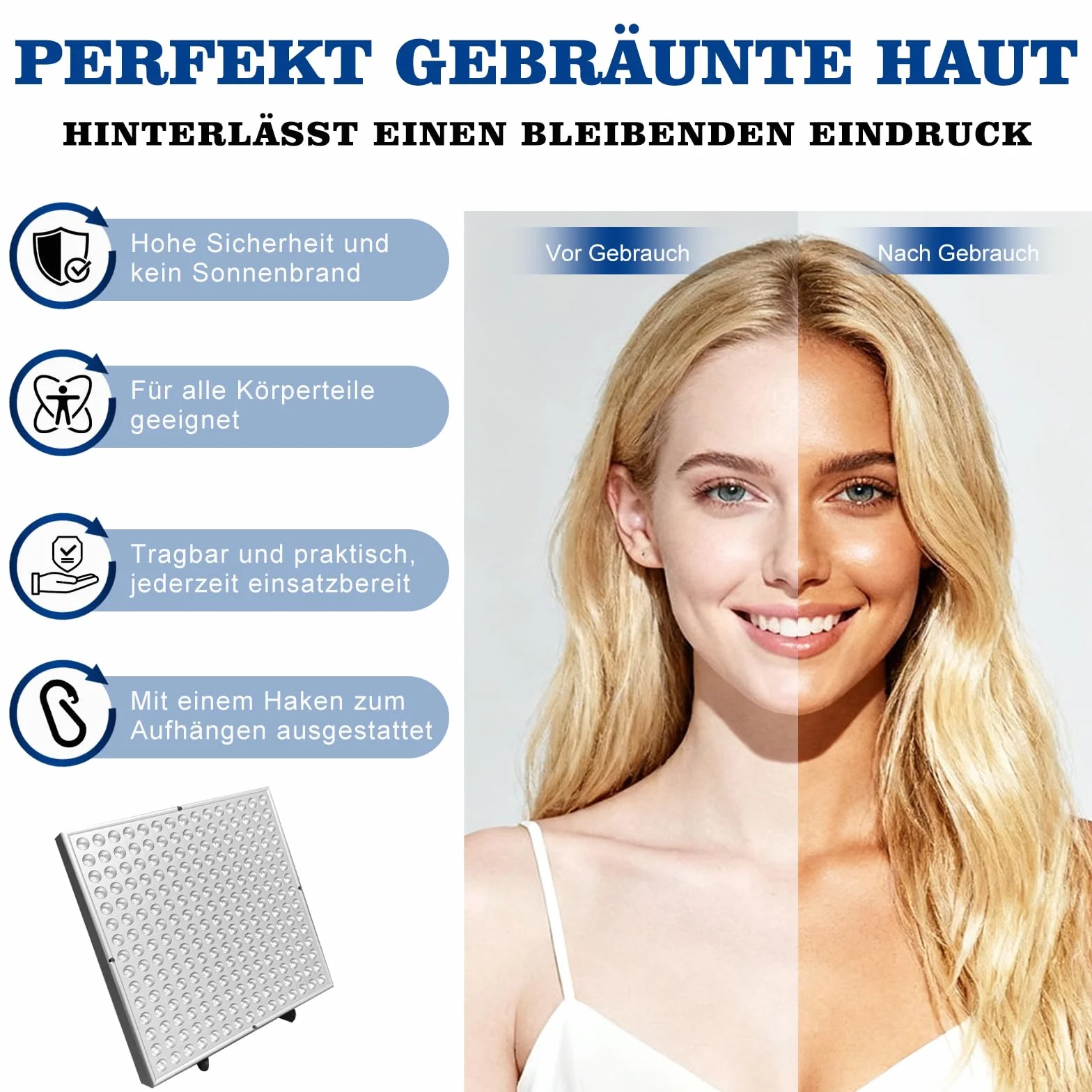 Bräunungslicht Solarium Portable Tanning Lamp für Home Gesichtsbräunung Tageslicht für Gesicht und Körper für zu Hause with Adjustable Stand and Hanging Hooks (Blau)