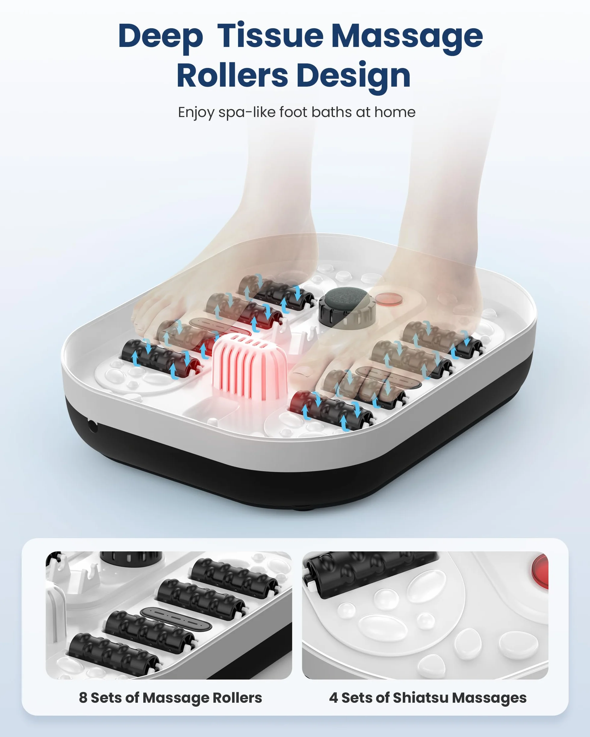COMFIER Fußbad Massagegerät mit Heizung,Faltbare Elektrische Fussbad,Fußbadewanne mit Wärme und Blasen,35℃-48℃ Temperaturregelung,Massage-Rollen,Bimsstein, Vibration,Timer,Geschenke für Frauen Männer