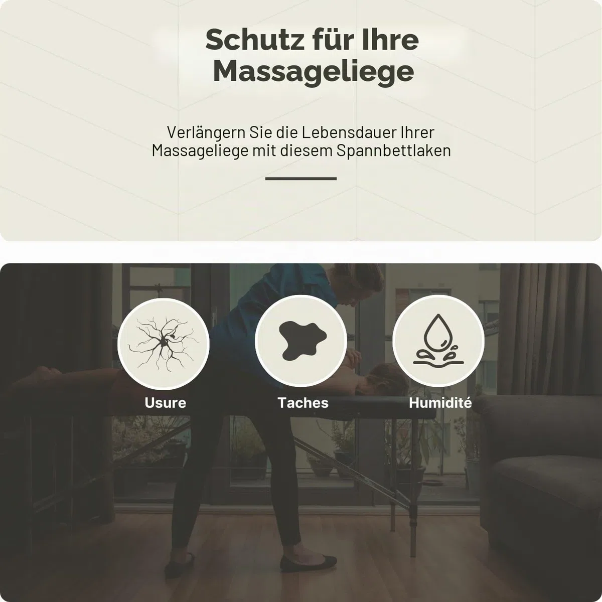 Spanbezug für Massageliege mit Gesichtsaussparung | Oeko TEX 100 | 63cm x 71cm x 185cm | Für alle Massage- oder Behandlungstische (Weiß)