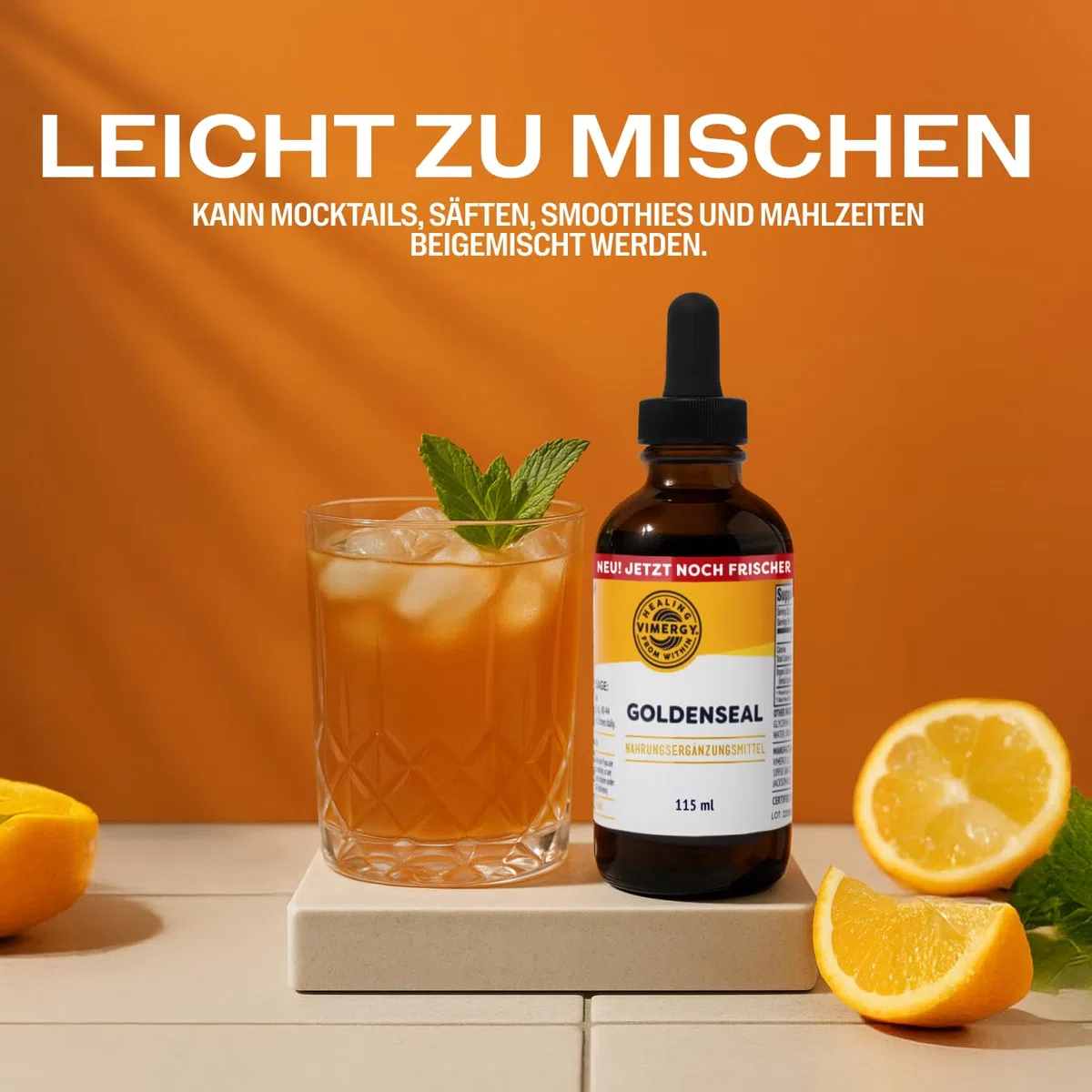 Vimergy Goldenseal, 57 Einnahmen – Goldenseal Tropfen – Vegane Goldsiegelwurzel Tinktur – Alkoholfreie Goldsiegelwurzel Rezeptur ohne Zucker, Bindemittel, Gentechnik und Gluten (115 ml)