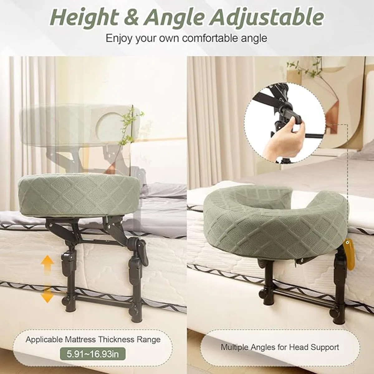 Massage-Kopfstütze für Bett Gesichtsauflage Massagematratze Kopfstützen-Set nach Augenoperationen Stützkissen und Kissenhalter(1 Set,Green)