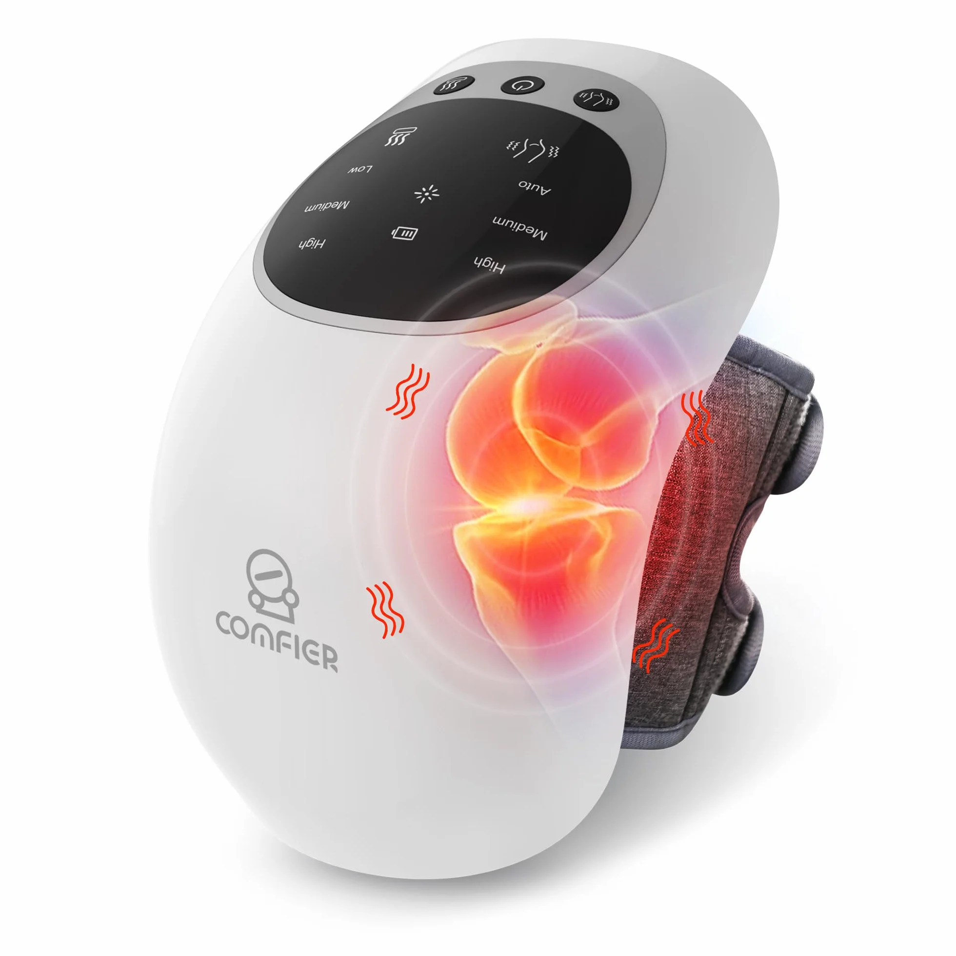 COMFIER Knie Massagegerät, kabelloses kniemassagegerät mit 3 einstellbaren Temperaturen, Rotlicht Knie Massagegerät mit LCD-Display, Wärme- und Vibrationsmassage