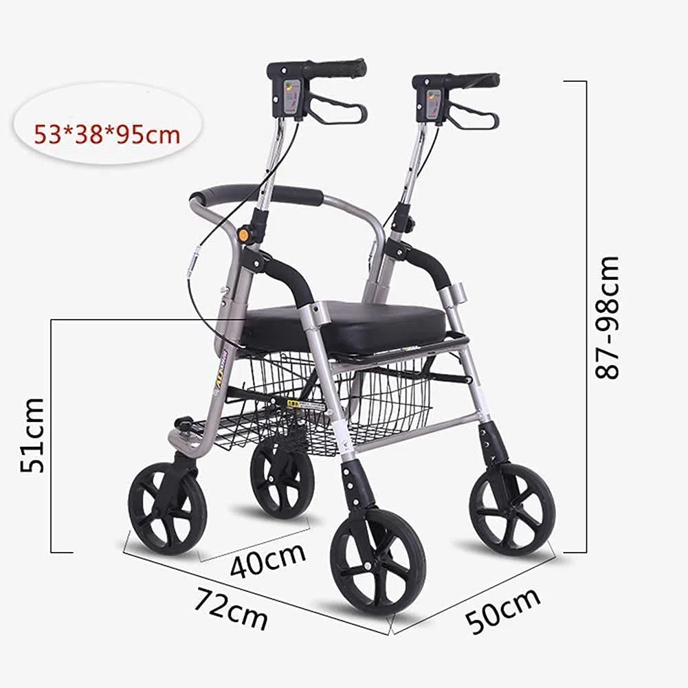Rollatoren, Gehhilfen für Senioren, zusammenklappbarer Gehwagen, Einkaufswagen, Rollator mit vier Rädern, mit gepolstertem Sitz, ergonomischen Griffen und Einkaufskorb, geeignet für ältere M