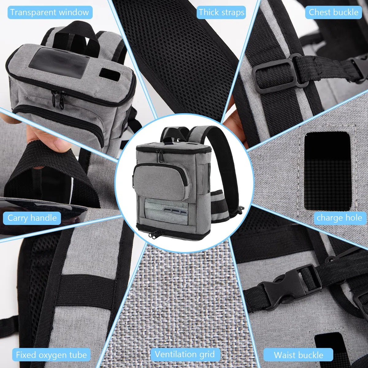 Tragbarer Sauerstoffkonzentrator Rucksack Kompatibel mit Inogen One G5 und Inogen Rove 6,Ultra leichte Sauerstoffmaschine Tragen Mesh Tasche für Reisen im Freien (Grau)