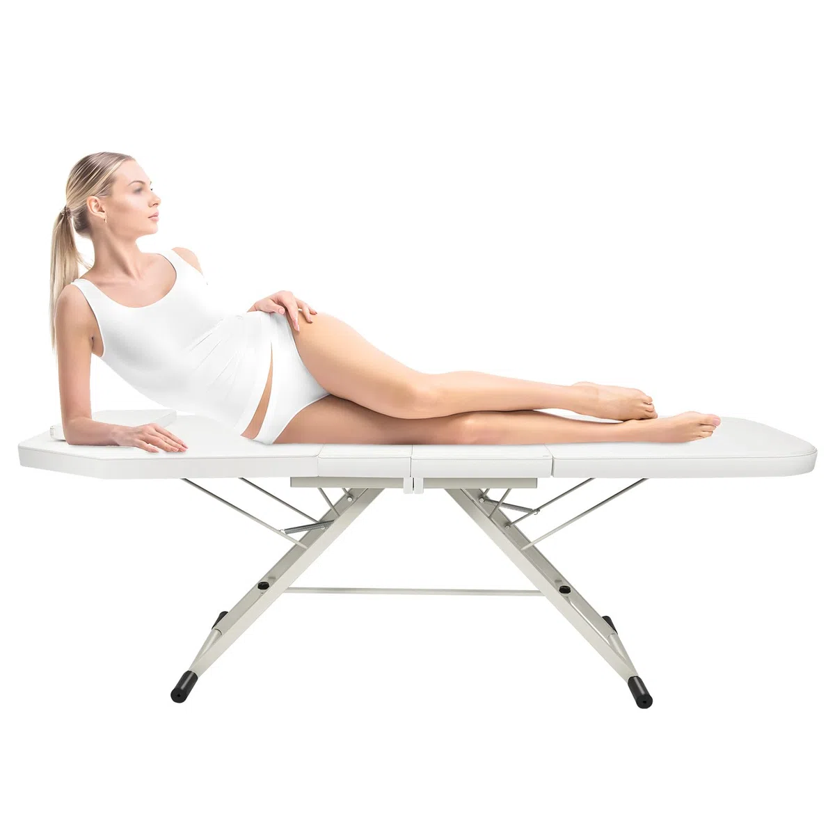 Massageliege 3 Zonen, Massagetisch, Massageliege Klappbar, HöHenverstellbare Aluminium Massageliege, Massagebett Tragbar Inkl. ZubehöR, Alu-KopfstüTze, Armlehne Und Tragetasche - Weiß