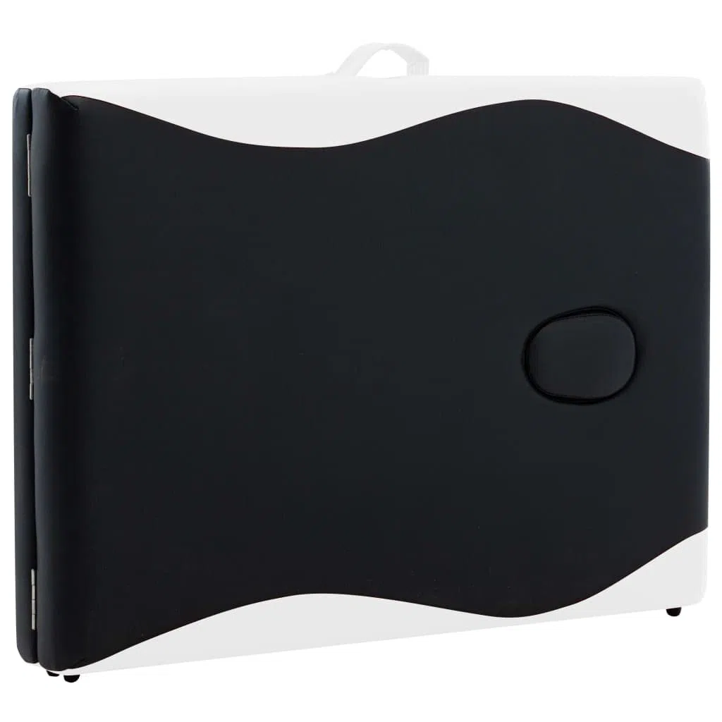 Klappbare Massageliege mit 2 Zonen Aluminiumgestell Schwarz Weiß höhenverstellbar, tragbar, leicht, für Praxis Studio Spa Wellness Physiotherapie Tattooliege Kosmetikliege
