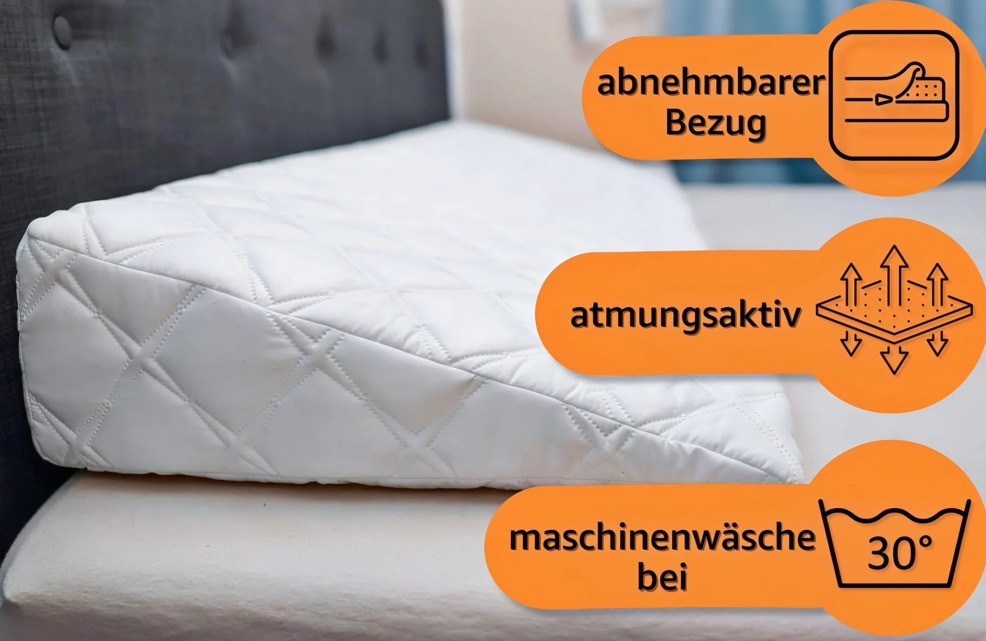 Keilkissen für Bett und Sofa 45x140 cm - Reflux Kissen & Matratzenkeil für Erwachsene – Bettkeil Lesekissen Rückenkissen Kopfteil Betterhöher – Venenkissen Beinkissen Bezug waschbar Oeko-Tex